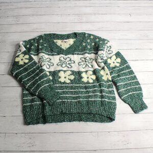 So Women's Sweater Size XS Green Flowers Long Sleeve Winter Chunky Knit